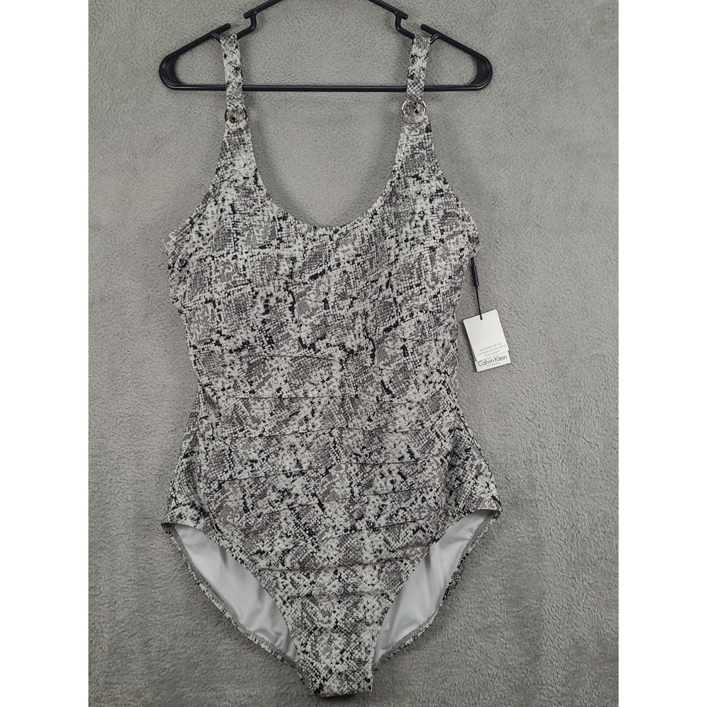 Calvin Klein Womens Gray Snakeskin One Piece Swimsuit Size 18 NWT UPF 50+